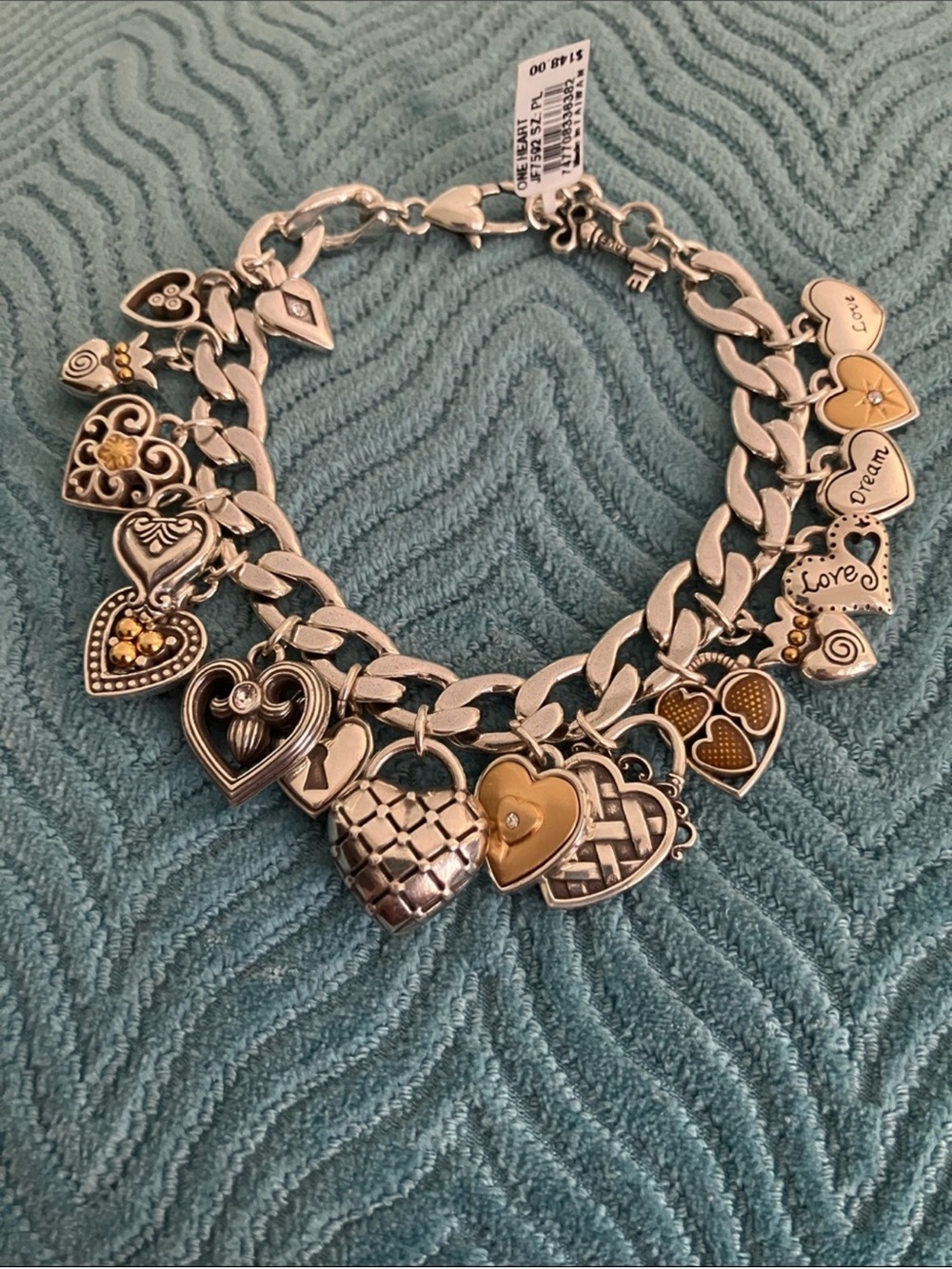 Brighton Silver and Gold Tone Heart Charm Bracelet NWT - Picture 2 of 8